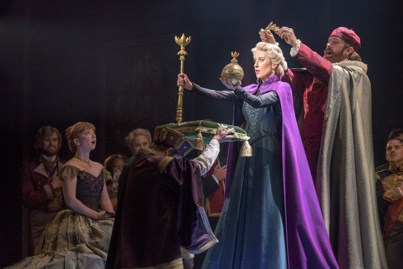 Patti Murin (Anna) and Caissie Levy (Elsa) with Jacob Smith